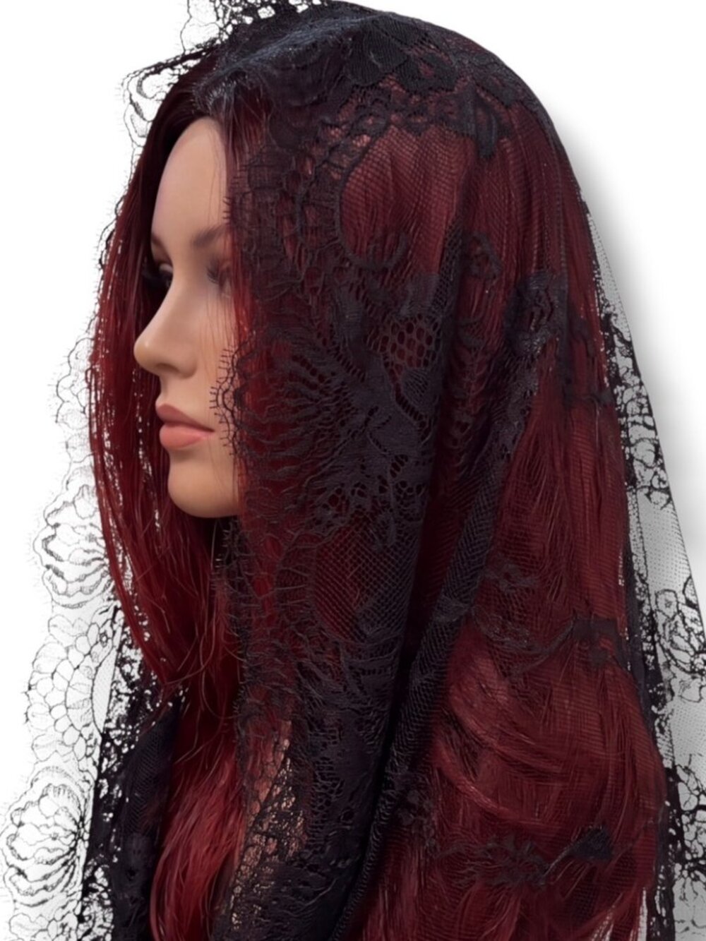 Black Lace Mantilla Veil Eyelash Headwrap Infinity NWT